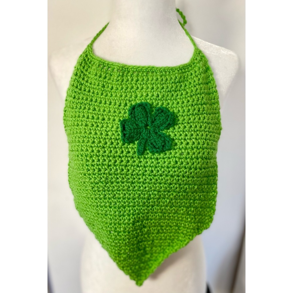 ✨🍀💫Handmade Crochet St. Patrick's Day Four Leaf Clover Green Halter Top